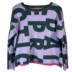 Anthropologie Daily Practice Purple Letters Knit Sweater Medium